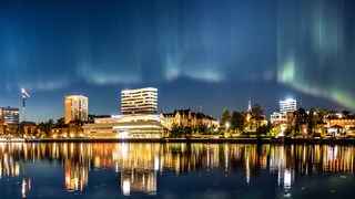 Nattbild över centrala Umeå