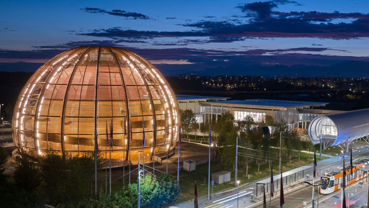 Flygbild över CERN i Schweiz